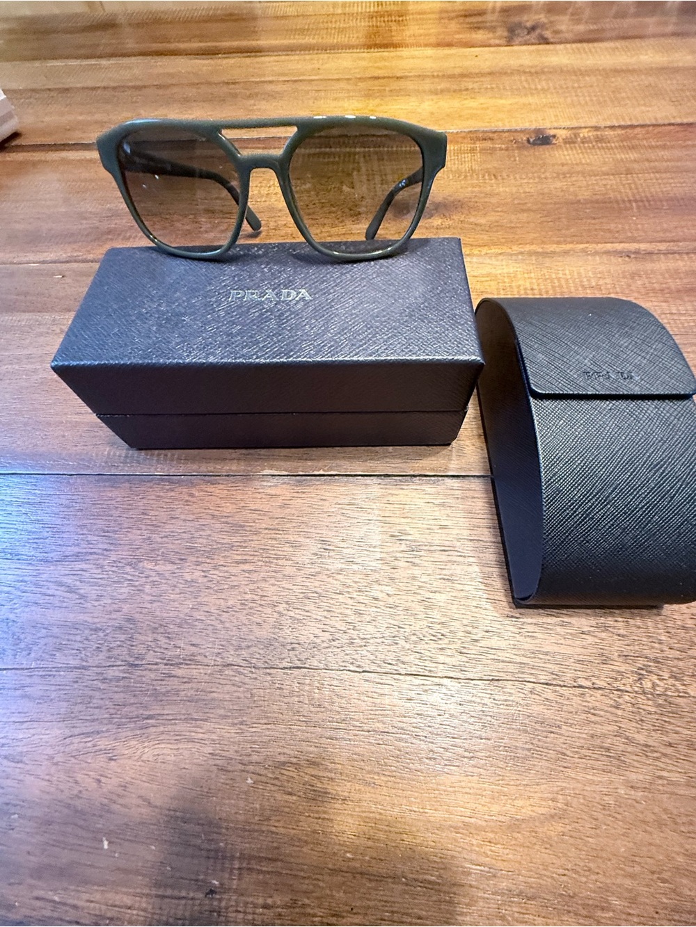 Unisex Prada Olive Green Aviator-Style Sunglasses